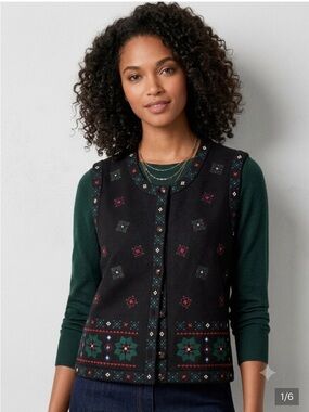 Talbots vintage wool vest embroidered size XL